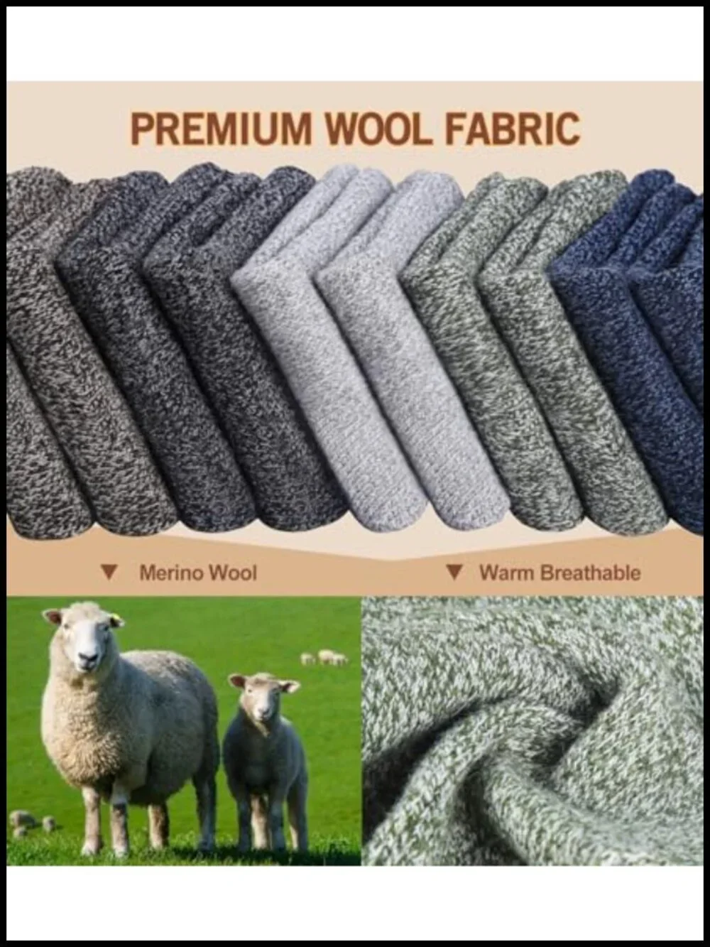 5 Pairs Men's Merino Wool Blend Crew Socks Winter Warm Hiking Socks